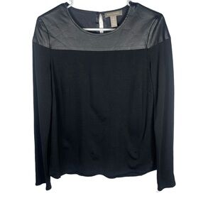 BANANA REPUBLIC Pieced Long SLeeve Faux Leather Shirt S Black TOP